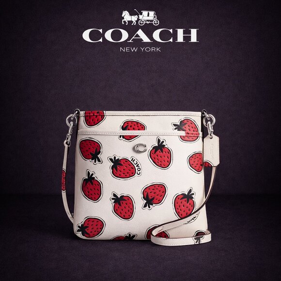 Coach Handbags - Coach White Strawberry Print Crossbody Bag Messenger Purse Summer Fruit